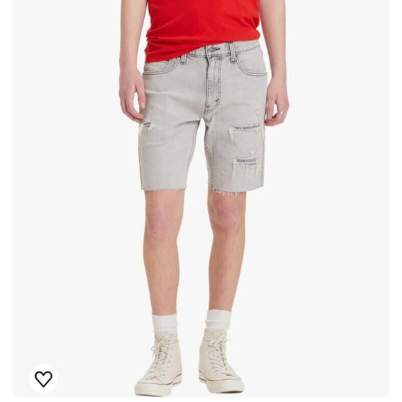 NEW Levis Mens 412 Slim Fit Shorts Grey Distressed 9" Inseam Cutoff Size 42 - Picture 2 of 6